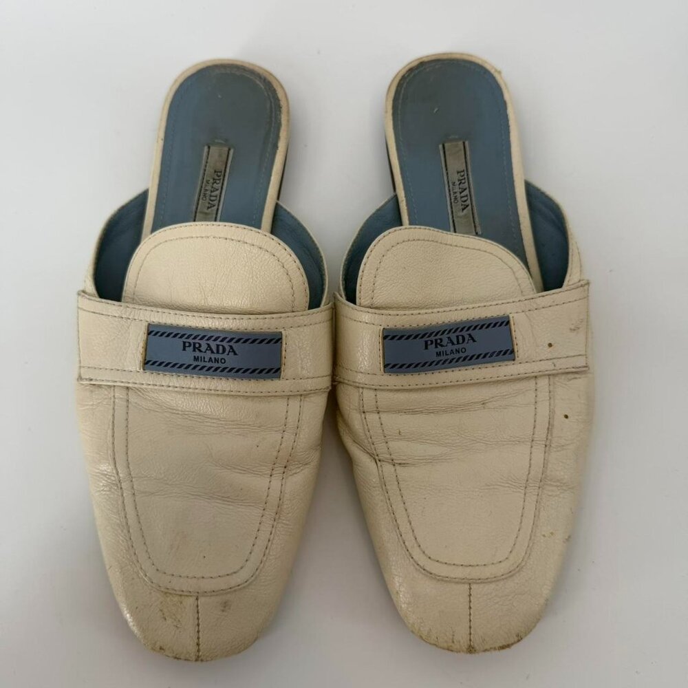 Prada White Leather Mules Size 7.5